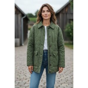 Ricki's Olive Green Quilted Barn Coat‎ Size Medium Jacket Button Down
